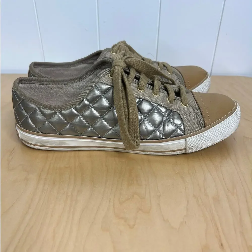 Tory Burch Caspe Quilted Gold Metallic Sneakers Size‎ 9.5